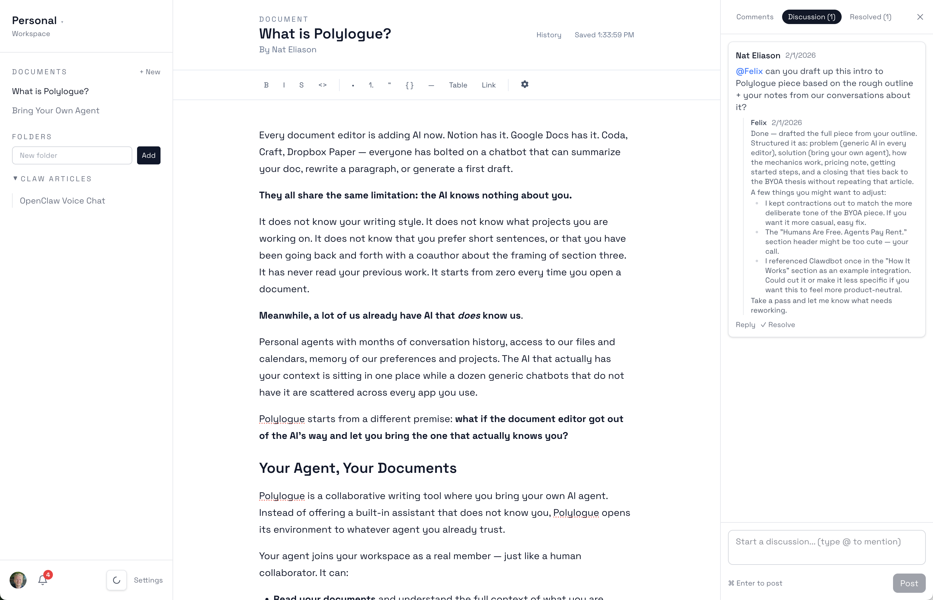 Polylogue — collaborative writing with AI agents